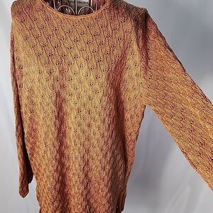 Rust Orange Cotton Rayon Open Knit Crochet Sweater Size S
